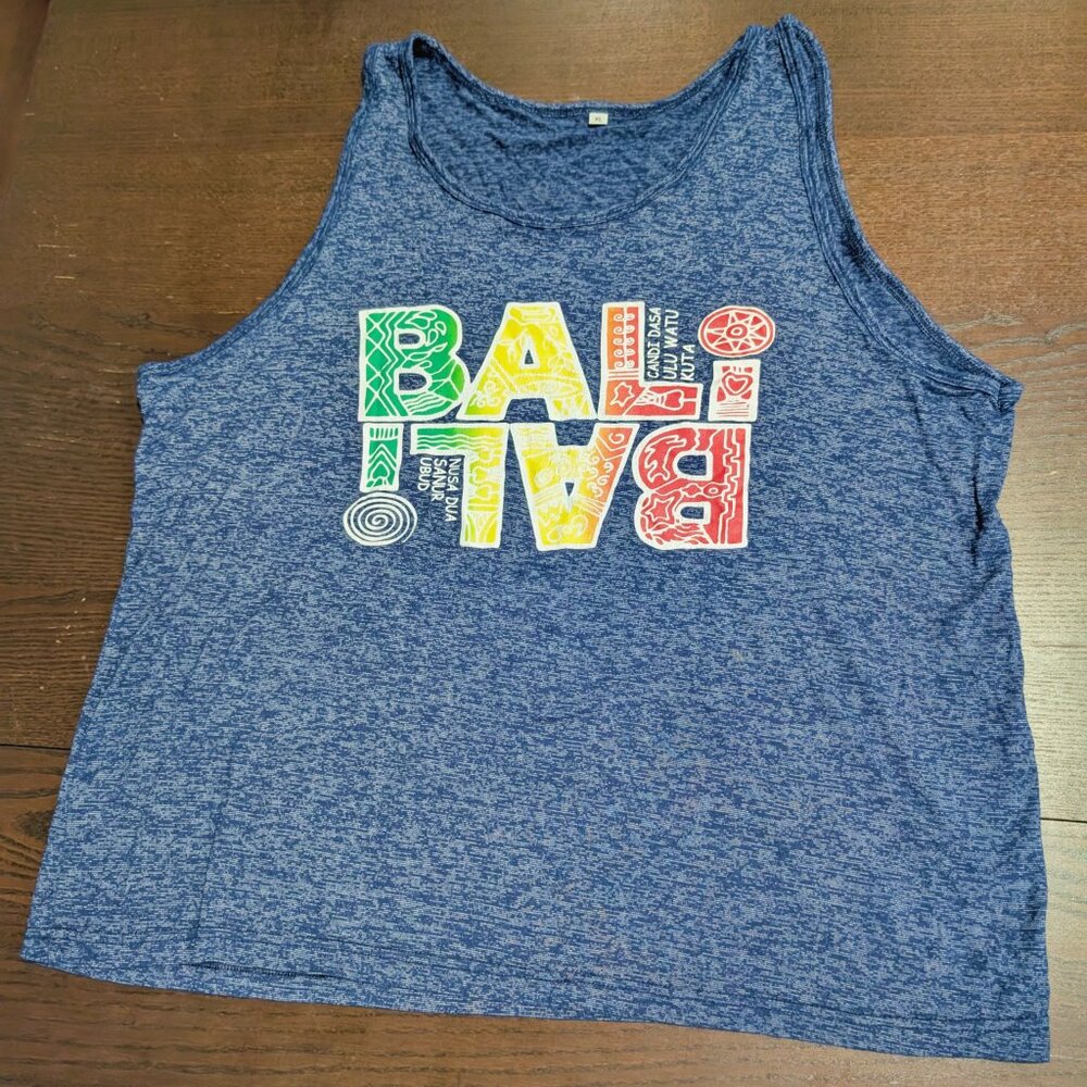 Large BALI Graphic T Shirt Tank Top Quality Fabric - Heather Blue